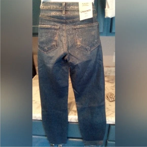 L'AGENCE El Matador french slim metallic crop skinny jeans Fremont gold size 23